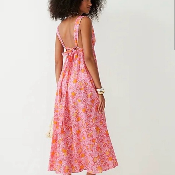 NWT- J.Crew plunge - neck beach dress in pink limone print, size SMALL - Picture 2 of 6